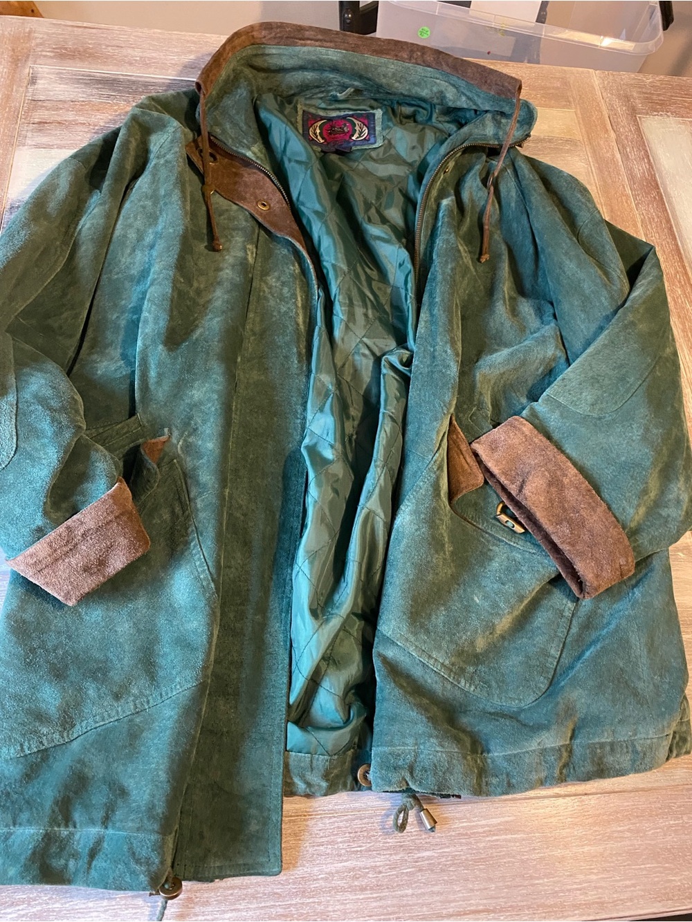 vintage 1990s G-III Global Identity emerald green suede parka/barn coat Mens L